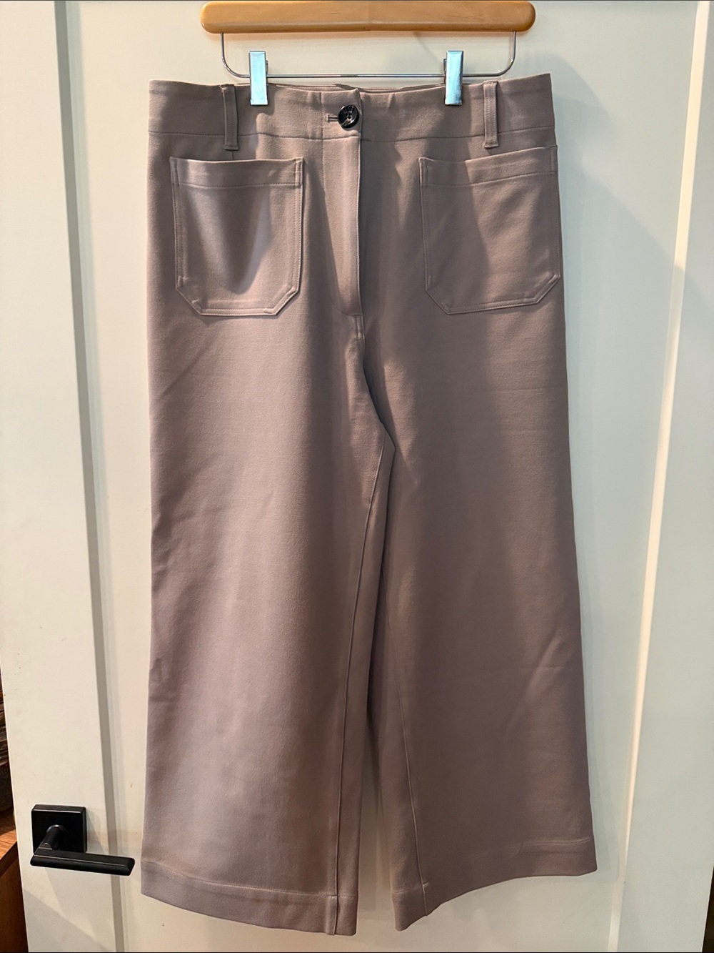 Quince Ultra-Stretch Ponte Cropped Wide Leg Pants in Taupe